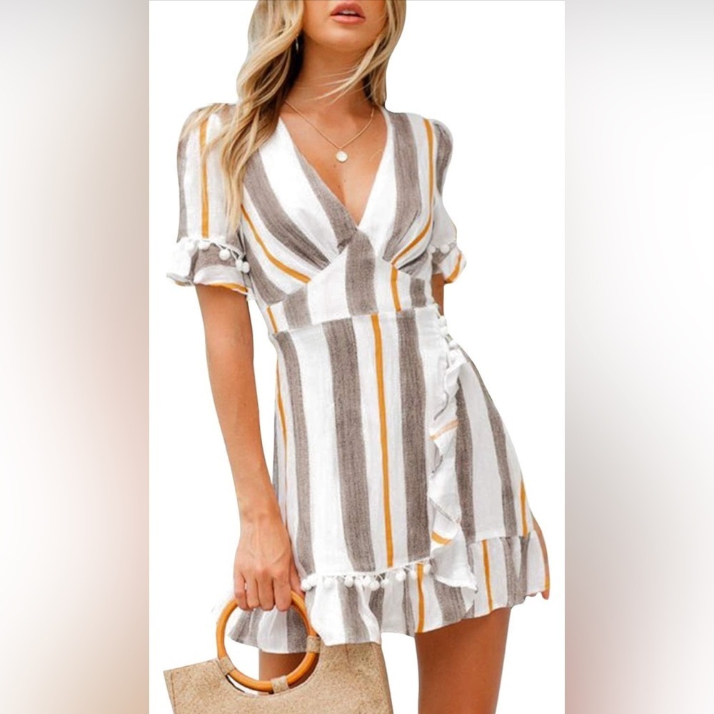 Simplee Gray, Orange and White Striped Dress Size M